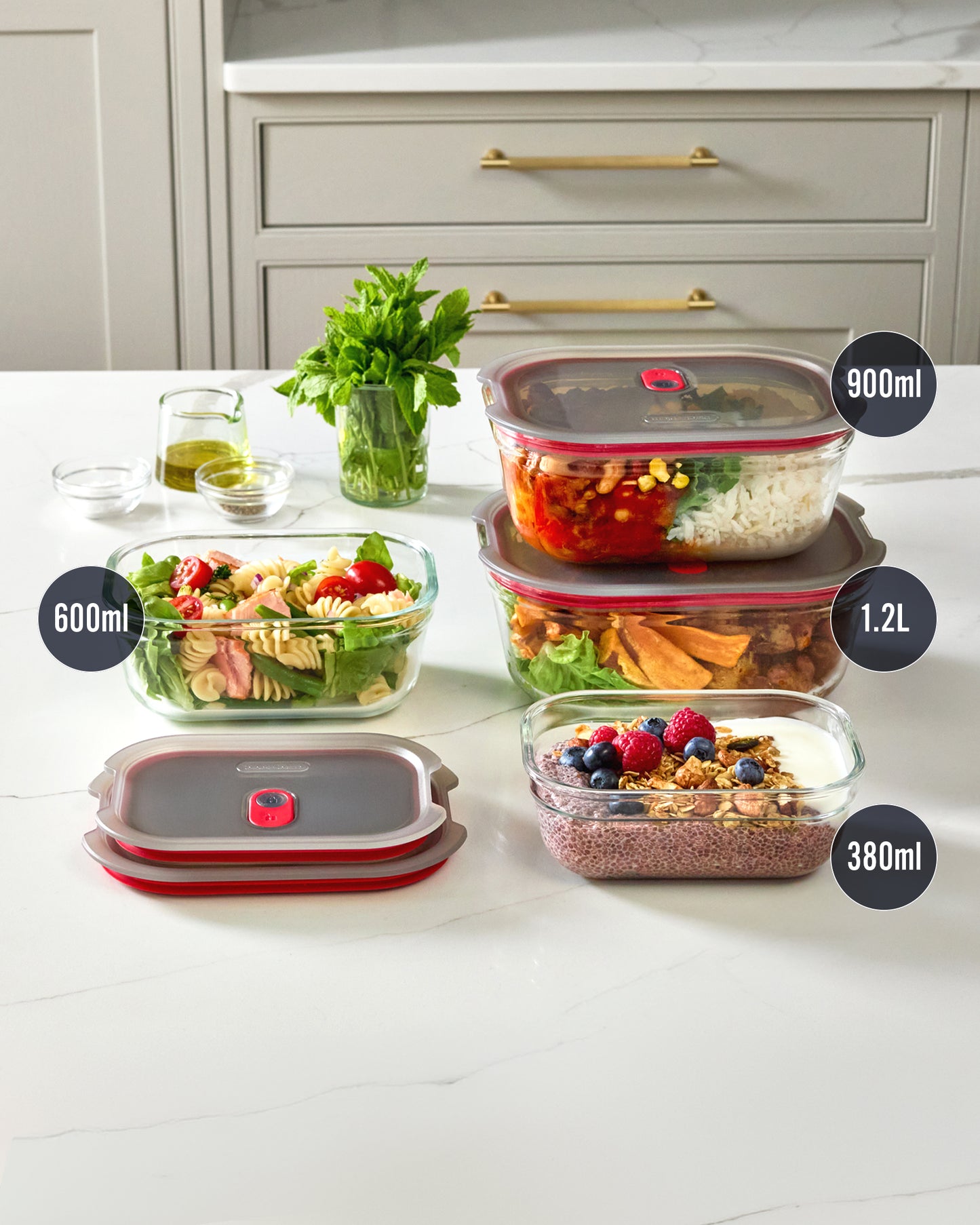 STACK + NEST GLASS FOOD CONTAINERS X3